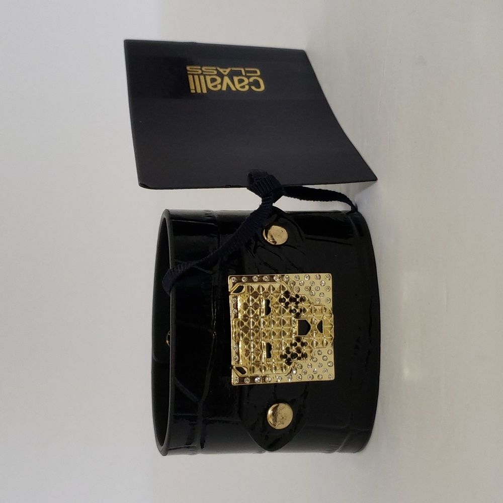Brand New Cavalli Class Pyramid Stud Panther Head Leather Bracelet